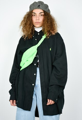 90S OVERSIZED CHARCOAL BLACK RALPH LAUREN SHIRT NEON LOGO