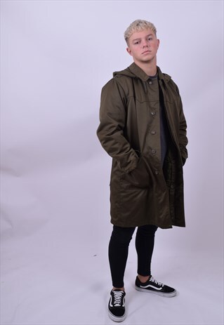 VINTAGE 90'S KHAKI HEAVY CANVAS PARKA COAT SIZE MEDIUM