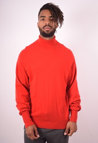 BURBERRY MENS VINTAGE JUMPER SWEATER MEDIUM RED 90S