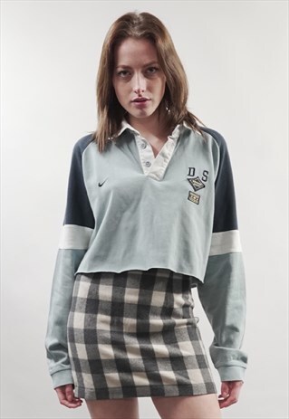 VINTAGE 90'S NIKE REWORKED TONAL BLUE CROP POLO TOP