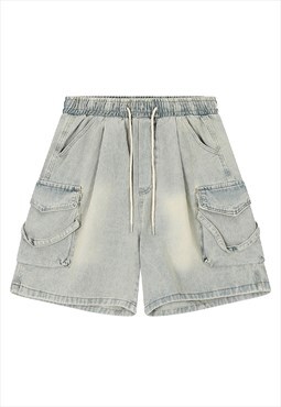 Cargo pocket denim shorts premium skater jean pants in grey