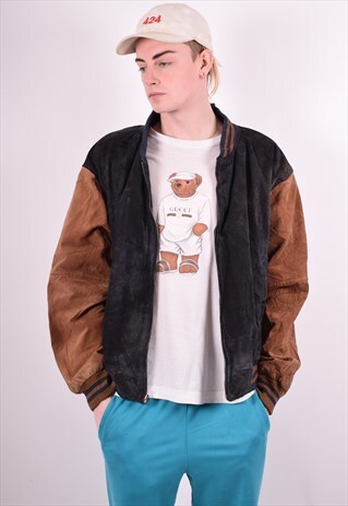MENS VINTAGE SUEDE BOMBER JACKET XXL BLACK 90'S