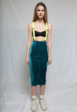 VELVET TURQUOISE MIDI PENCIL SKIRT