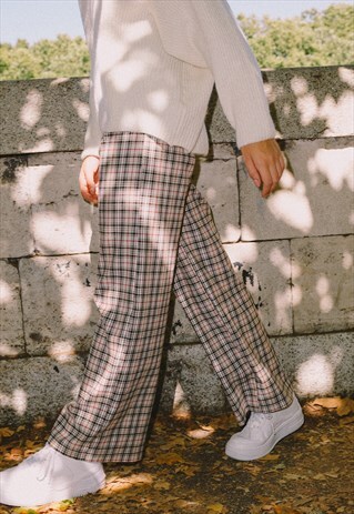 PALAZZO TROUSERS IN CHECKERED PATTERN - BEIGE