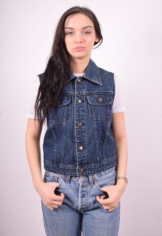 WOMENS VINTAGE DENIM GILET MEDIUM BLUE 90'S