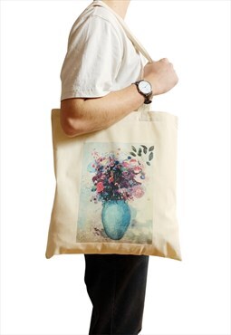 Redon Flowers in a Turquoise Vase Tote Bag
