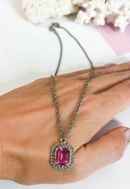1960's Pink Mini Square Gem Necklace