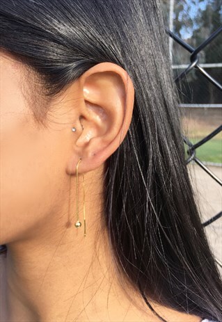 GOLD BALL CHAIN THREAD EARRINGS (925 SILVER)