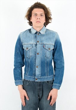 70500 Vintage S Men Jacket Coat Denim Jean Cotton Blue Retro