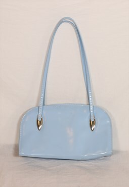 Vintage 90s shoulder bag in baby blue pastel with metallic d