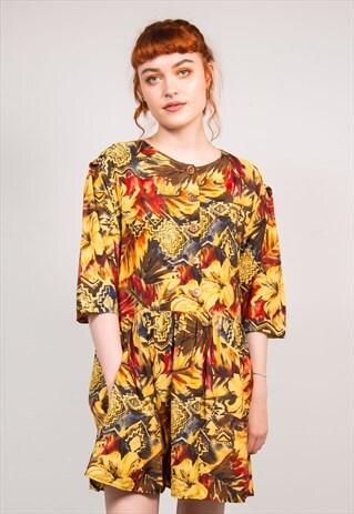 90'S VINTAGE CRAZY WAVEY PATTERN FESTIVAL MINI DRESS