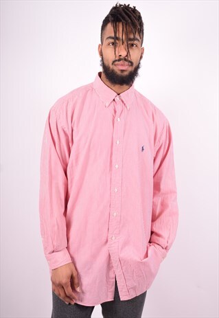RALPH LAUREN MENS VINTAGE SHIRT XL PINK STRIPES 90'S