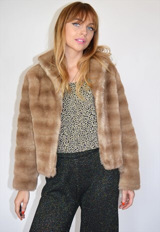 VINTAGE 1960S LIGHT BROWN BLONDE CROPPED FAUX FUR JACKET