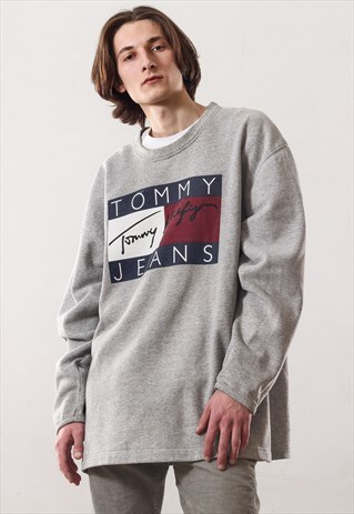 VINTAGE MENS TOMMY HILFIGER BIG LOGO SWEATSHIRT CREW NECK