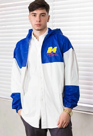 VINTAGE DUPONT FLEECE RACING RAIN COAT JACKET LOGO 90S 15.5