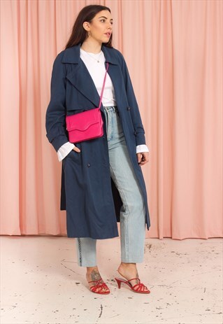 VINTAGE 80S TRENCH COAT IN NAVY