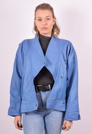 WOMENS VINTAGE LEATHER JACKET XL BLUE 90S