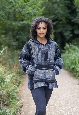 UNISEX BAJA HOODIE HIPPIE JUMPER GREY MENS LADIES