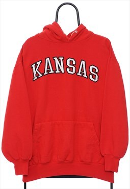 Vintage Kansas Spellout Red Hoodie Mens