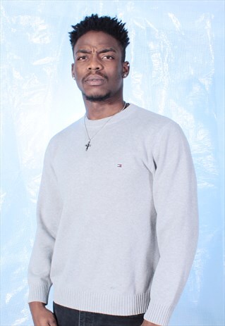 VINTAGE TOMMY HILFIGER GREY THICK KNITTED JUMPER