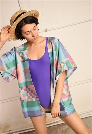 70'S STYLE RETRO BOHO ETHNIC PATTERN KIMONO JACKET