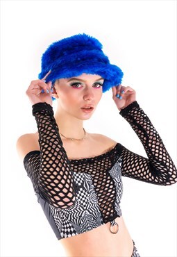 Electric Blue Faux Fur Rave Bucket Hat