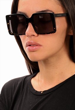 Black havana acetate rectangular sunglasses