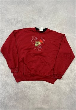 Vintage Sweatshirt Embroidered Birds Patterned Jumper