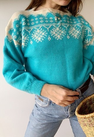 VINTAGE 70S FAIR ISLE KNIT WOOL CHRISTMAS JUMPER NORDIC