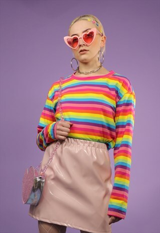 RAINBOW STRIPED TEE WITH LONG SLEEVES
