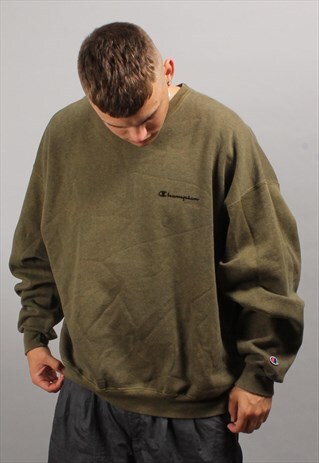 VINTAGE CHAMPION GREEN SWEAT WITH SMALL SPELL OUT LOGO
