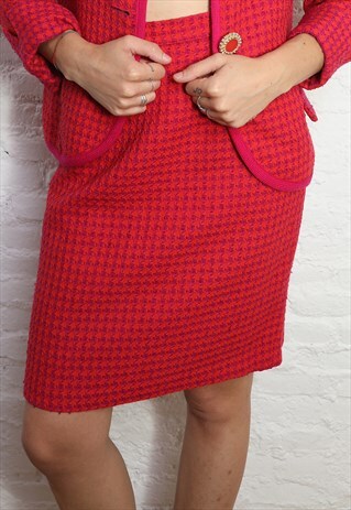 VINTAGE RED AND FUCHSIA TWEED SKIRT