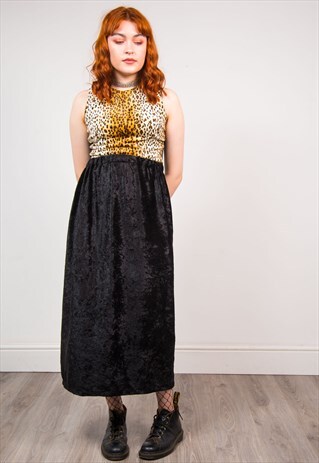 VINTAGE 90'S BLACK VELVET HIGH WAIST MIDI SKIRT
