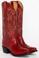 RED COWBOY BOOTS EMBROIDERED PULL-ON WESTERN BOOTS