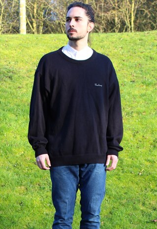 VINTAGE 90S BURBERRY JUMPER - LARGE - RAVE RETRO - BLACK