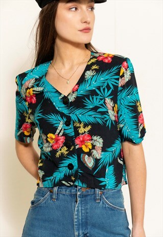 VINTAGE 90S TROPICAL PRINT BLOUSE