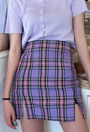 PURPLE PLAID MINI SKIRT