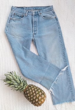 Vintage 90's 501 Cropped Frayed Hem Blue Levi Jeans 