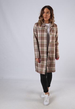 VINTAGE GAP RAIN MAC JACKET TARTAN CHECKED UK 10 SMALL (A3R)