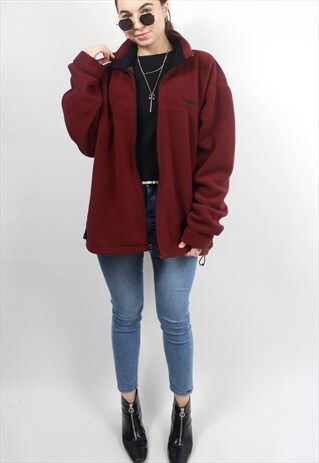 90'S RETRO BURGUNDY OVERSIZED TEDDY FLEECE JACKET