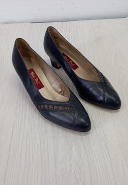 Vintage Court Heels Navy Blue Leather 