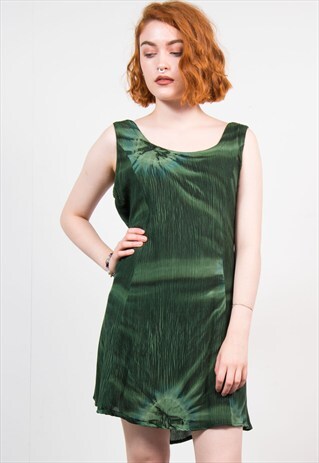 VINTAGE 90'S DARK GREEN TIE DYE GRUNGE MINI DRESS