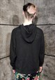 KNITTED HOODIE LONG LACE KNITWEAR PULLOVER IN BLACK