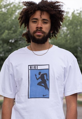 VINTAGE 90S NIKE SPELLOUT SWOOSH RUNNING MAN T SHIRT WHITE