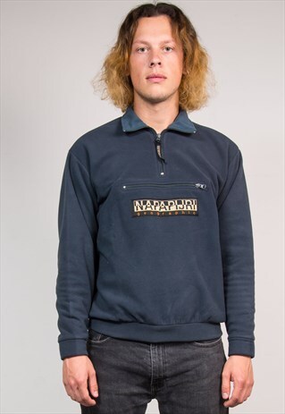 VINTAGE 90'S NAPAPIJRI BLUE QUARTER ZIP FLEECE JACKET