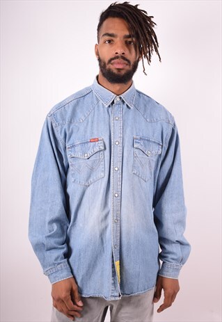WRANGLER MENS VINTAGE DENIM SHIRT XL BLUE 90S