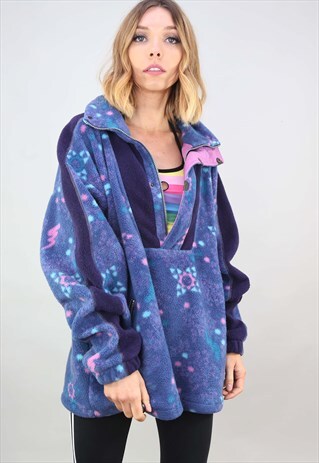 VINTAGE 90S OVERSIZED 1/4 ZIP PATTERNED FLEECE