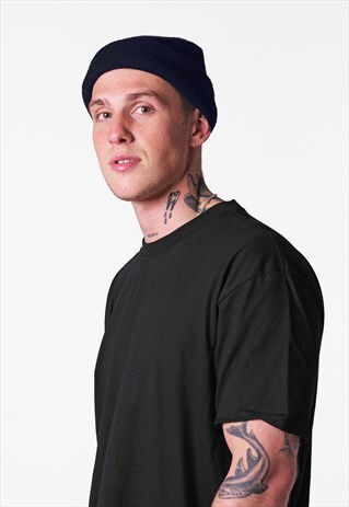 ESSENTIAL CUFFED BEANIE HAT - NAVY BLUE