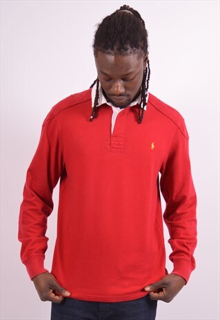 POLO RALPH LAUREN VINTAGE RUGBY POLO SHIRT MEDIUM RED 90S