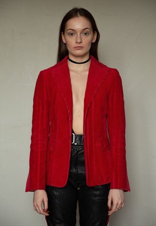VINTAGE 90S GRUNGE RED CORDUROY BLAZER / JACKET